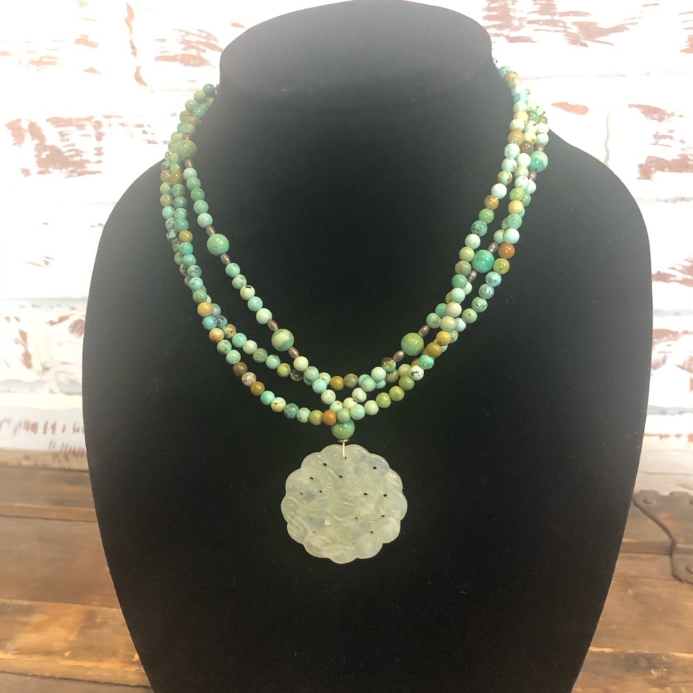 2 piece Necklace Green Stone